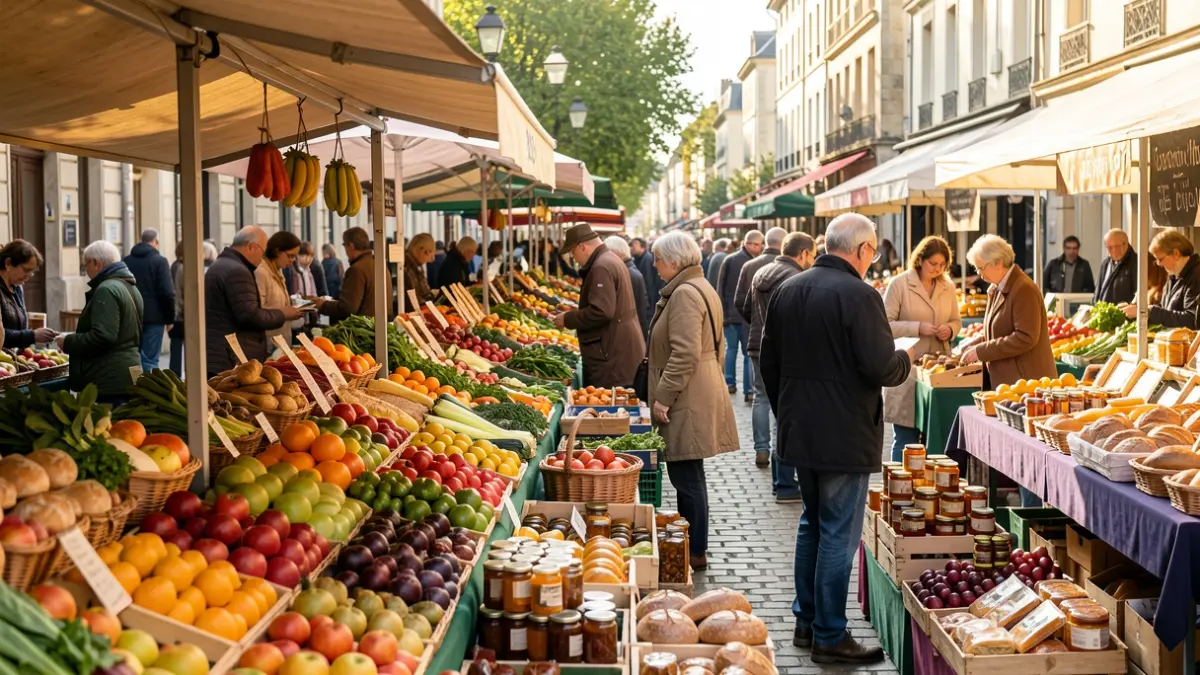 Image générique d'un marché de producteurs locaux en Île-de-France.