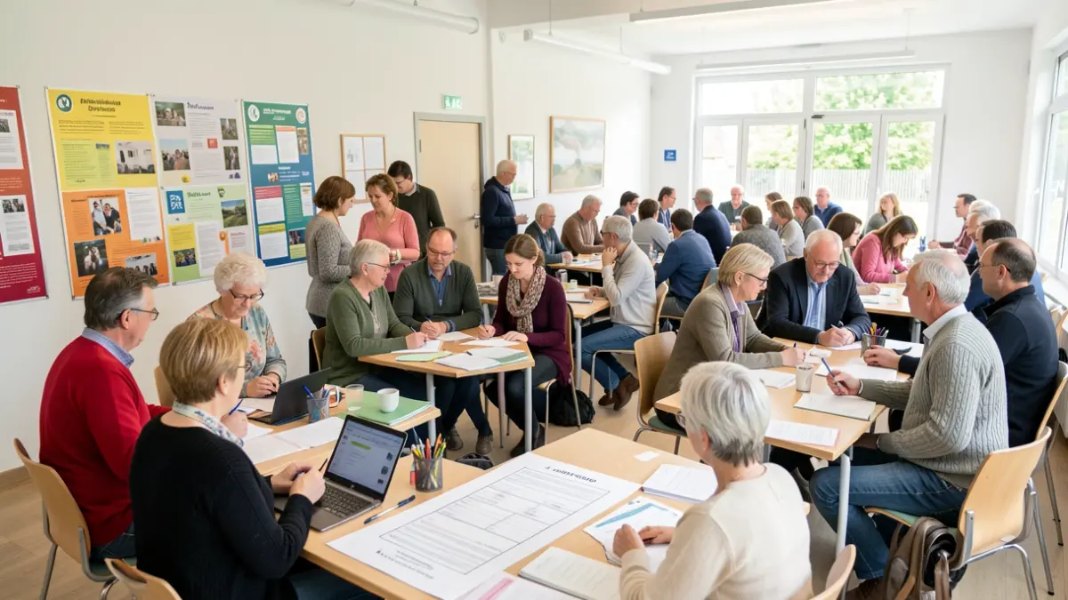 Generic image of citizens participating in a public consultation in a community hall.