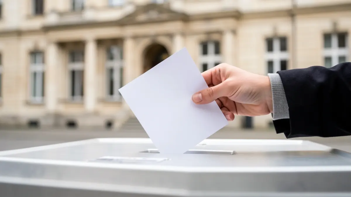 Image générique d'une main d'étudiant déposant un bulletin dans une urne.