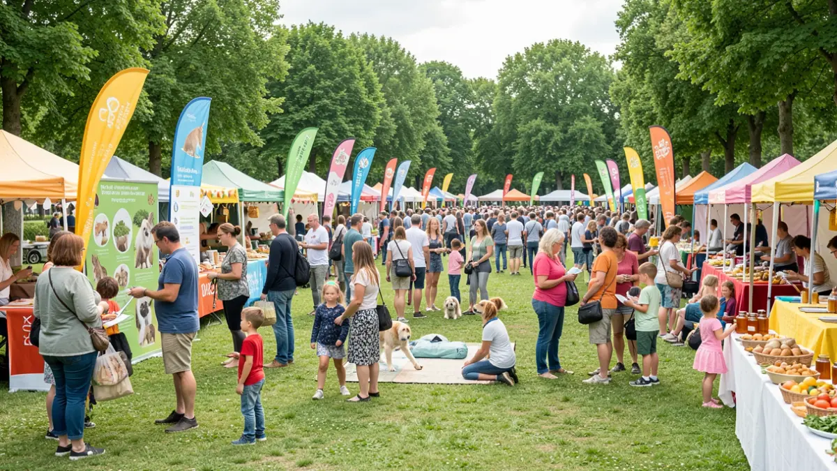 Generic image of an animal festival in a park in Île-de-France, featuring educational stalls and demonstrations.