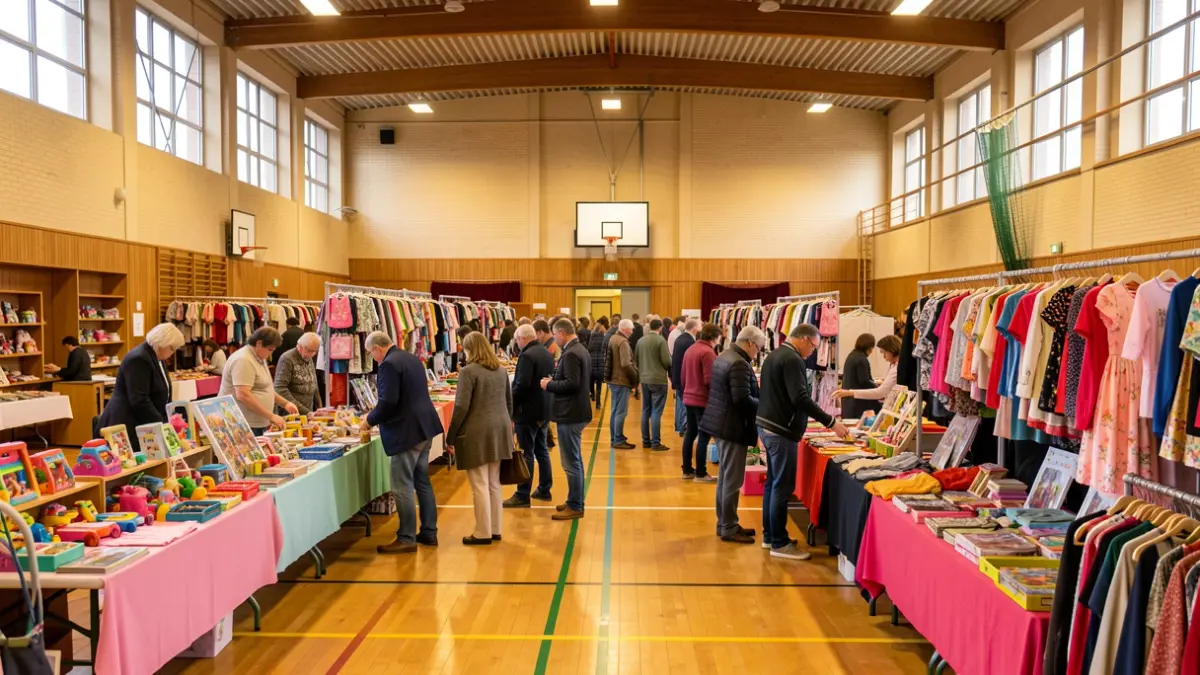 Toy and childcare market in a gymnasium in Lardy.
