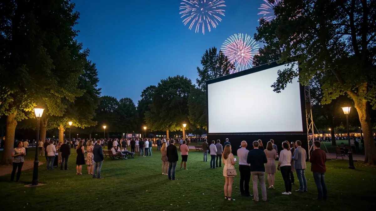 Outdoor cinema screening followed by fireworks at Parc des Saules in Orly.