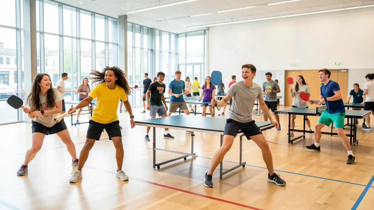 Generic image of a modern gymnasium with young people playing various sports.