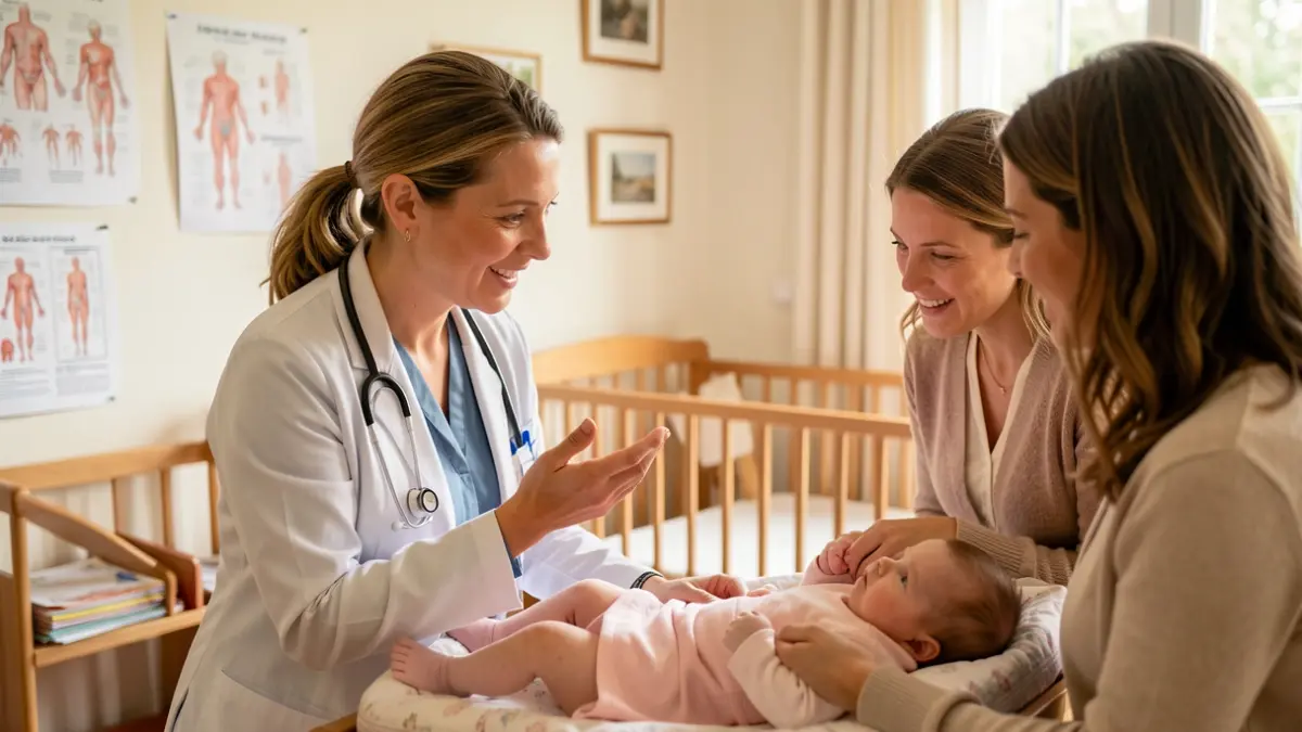 Generic image of a pediatrician talking to parents.