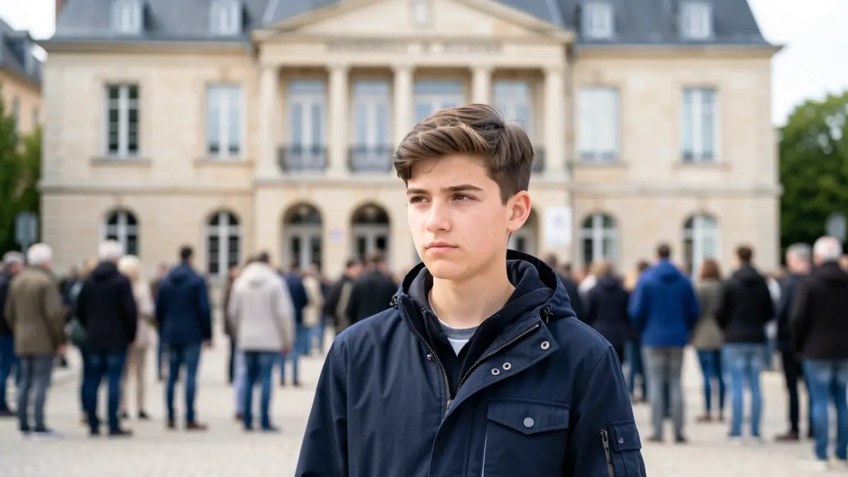 Young voter in front of the old Tigery town hall for the election of the Youth Municipal Council.