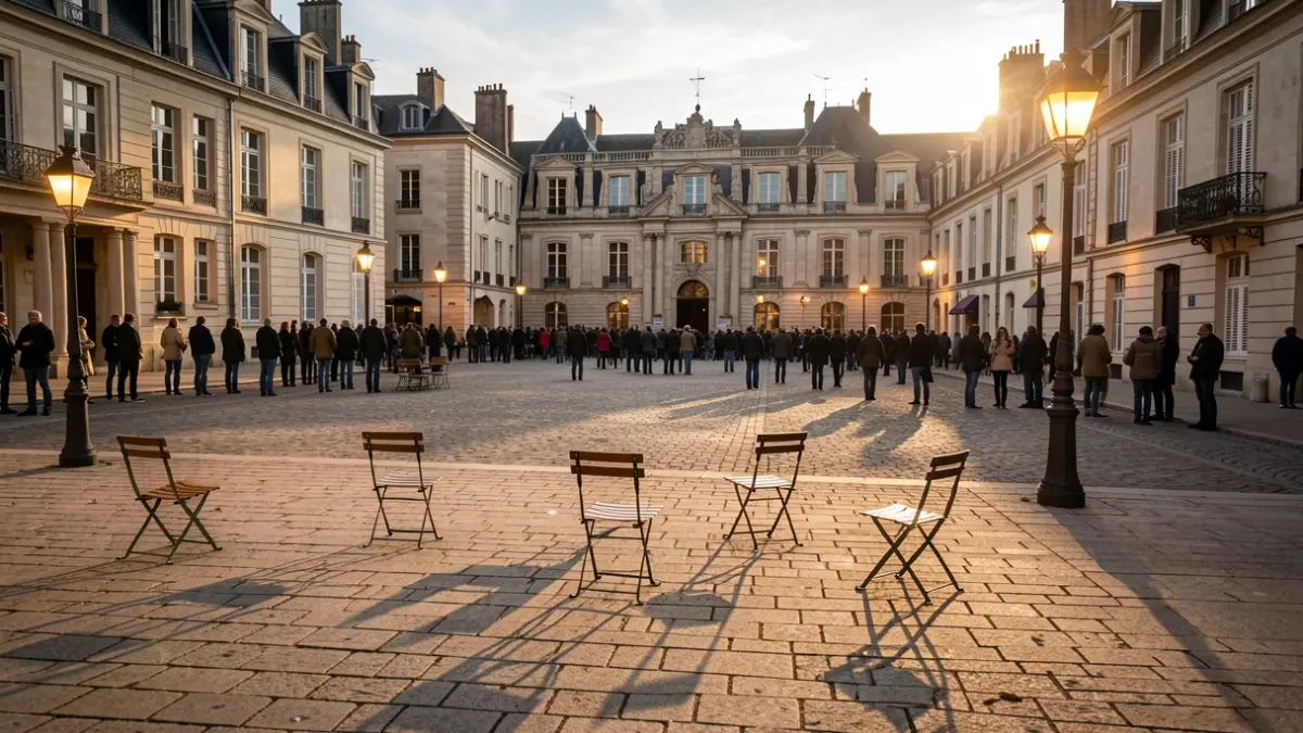 Generic image of the town hall square in Garancières, Île-de-France, in the late afternoon.