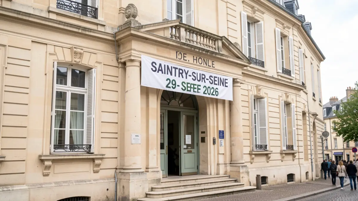 Façade de la mairie de Saintry-sur-Seine annonçant une grève scolaire le 29 septembre 2026.