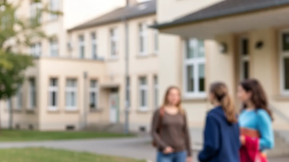 Generic image of a school affected by a strike, with parents in front of the buildings.