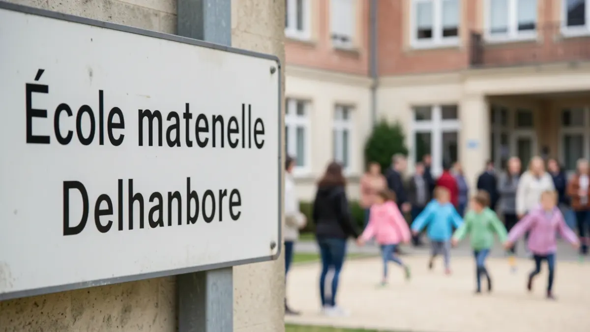 Generic image of a kindergarten school with a directional sign.