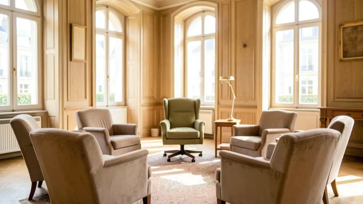 Salle de groupe à la mairie de Saint-Leu-la-Forêt pour un soutien aux proches de malades d'Alzheimer.
