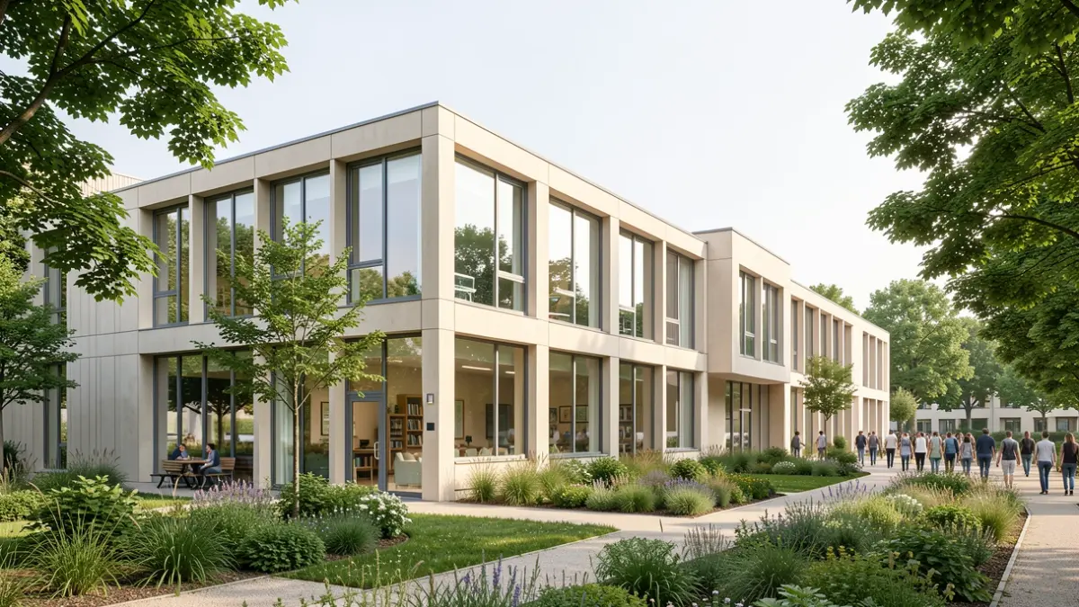 Generic image of the exterior of a modern college in Wissous.