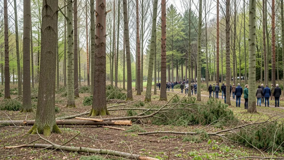 Travaux de gestion forestière dans la forêt régionale d'Écouen pour lutter contre les maladies des arbres et favoriser la biodiversité.