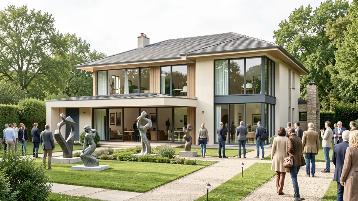 The Maison des Illustres of Marta Pan and André Wogenscky in Saint-Rémy-lès-Chevreuse, featuring its sculptures and bright architecture.