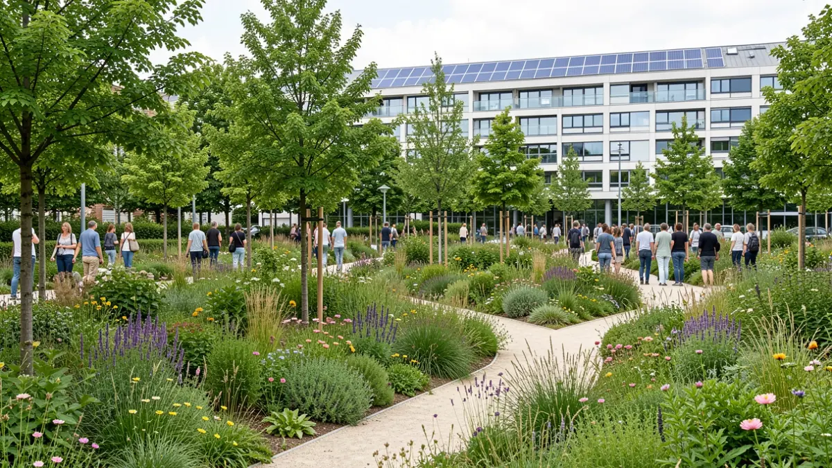 Image générique d'un parc urbain écologique en Île-de-France.