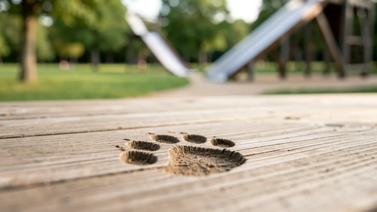 Empreinte de patte de chien sur un revêtement de parc.