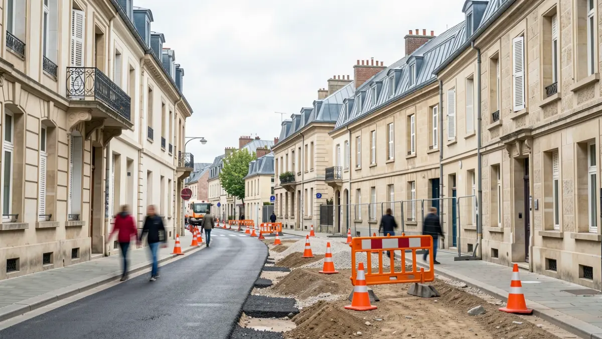 Travaux de réhabilitation des réseaux d'eaux usées rue du Maréchal Foch au Vésinet, avec circulation restreinte.