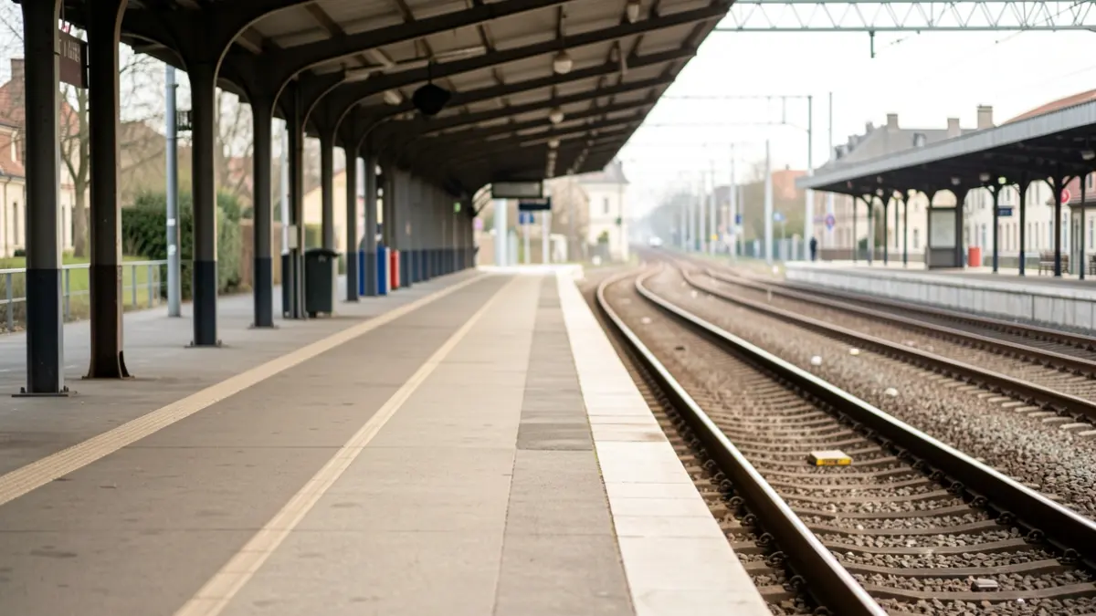 Generic image of an empty train platform under a station canopy, soft daylight.