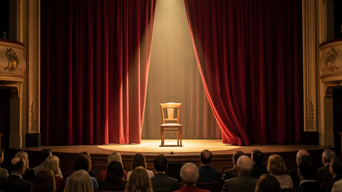 Image générique de scène de théâtre vide avec rideaux rouges.