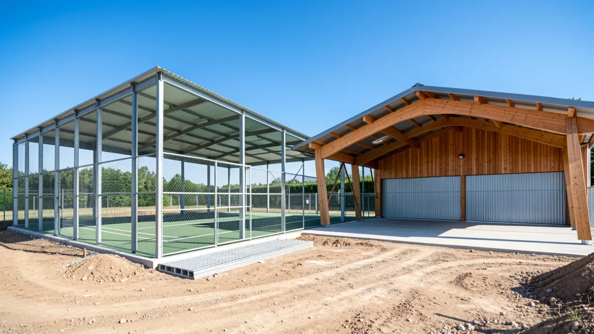 Transformation des courts de tennis couverts à Montgeron avec réhabilitation et nouvelle construction.