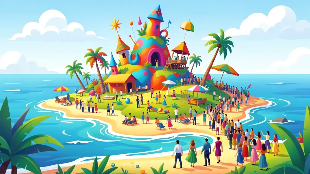 Generic image of the imaginary Moustache Island, a place of freedom, games, and creativity.