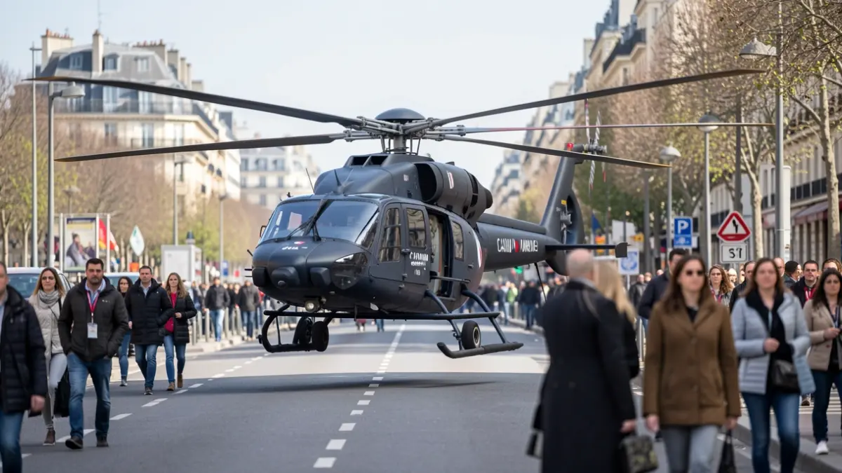 A French Navy helicopter landing in Neuilly-sur-Seine during the Army-Nation day.