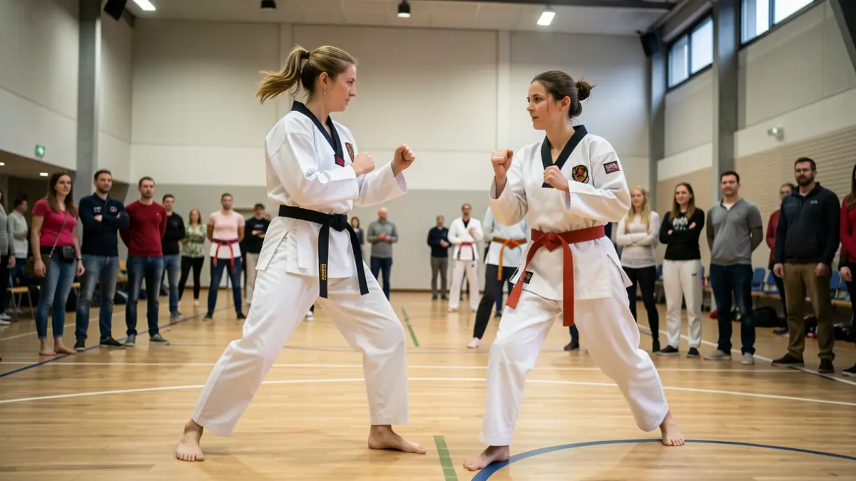 Image générique de femmes participant à un cours de Taekwondo gratuit dans un gymnase.