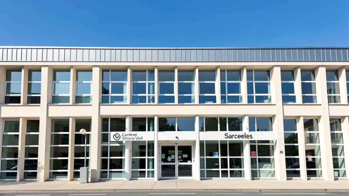 Facade of the Simone Veil Cultural Center in Sarcelles.
