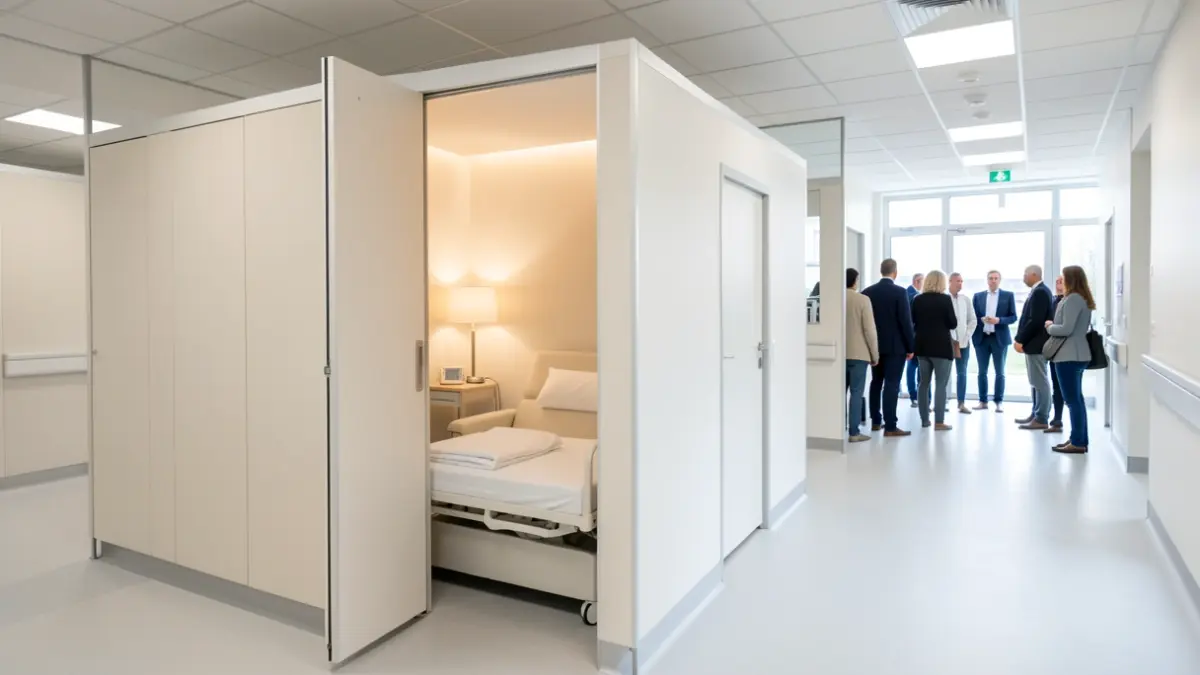 Intérieur d'un service de chirurgie ambulatoire moderne et rénové à l'Hôpital national des 15-20 à Paris.