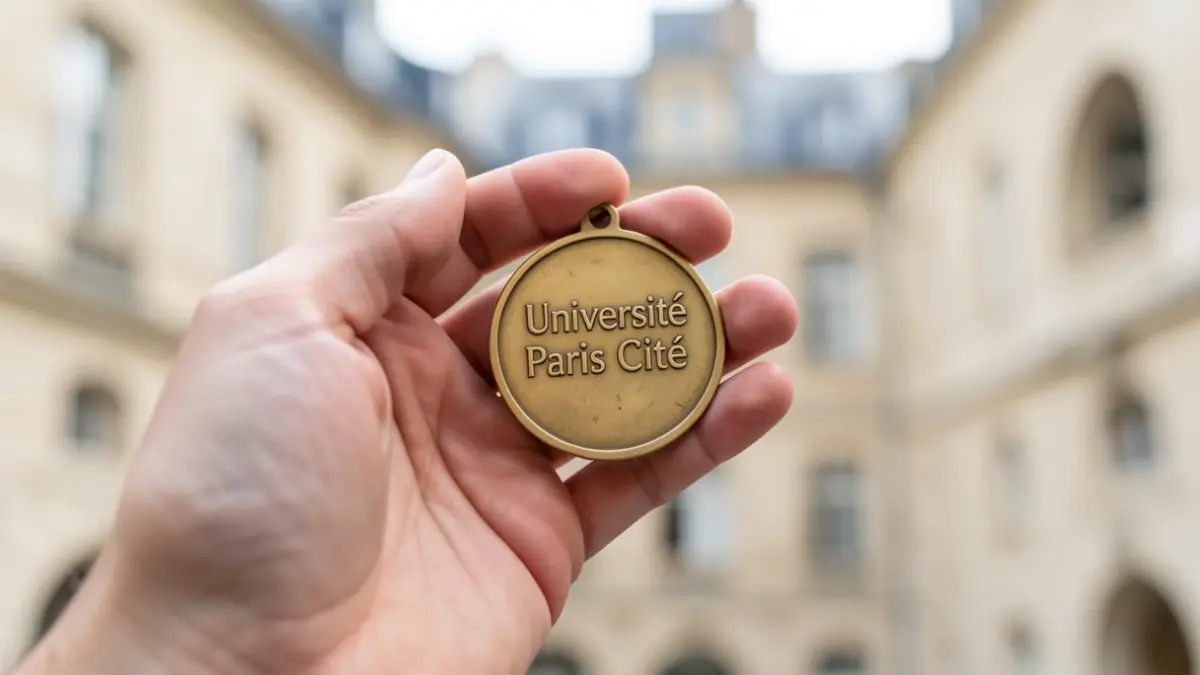 Generic hand holding a medal from Université Paris Cité.