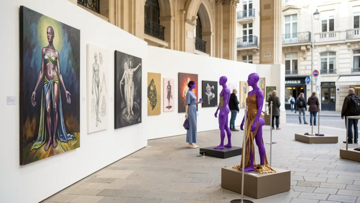 Generic image of a contemporary art exhibition exploring clothing and identity.