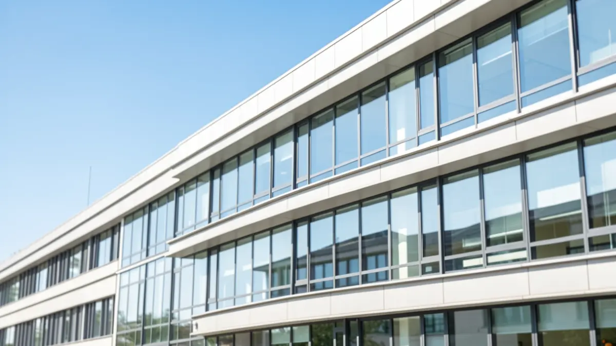 Image générique de la façade d'un bâtiment universitaire moderne à Télécom Paris.