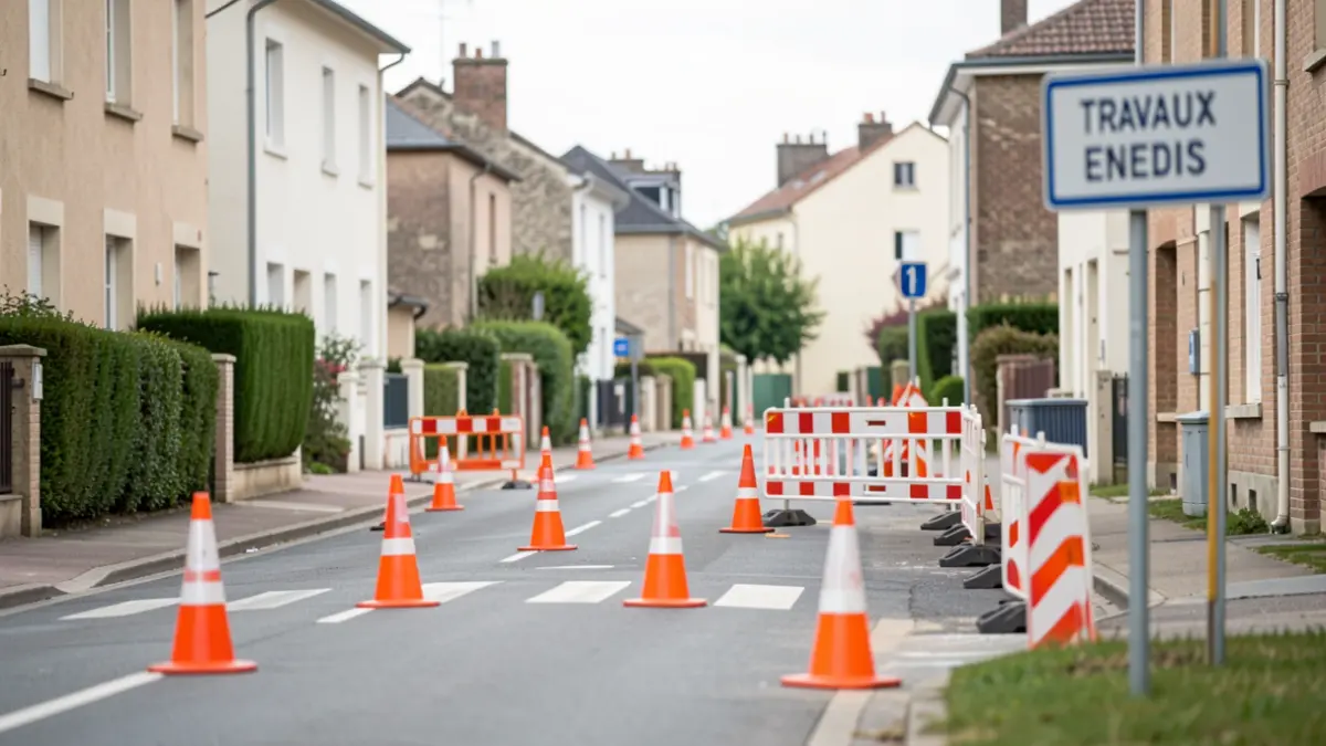 Image générique de travaux de renouvellement de câble dans un quartier résidentiel français.