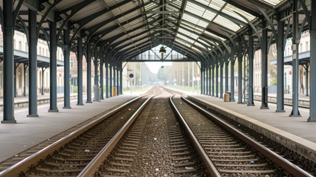Generic image of a Line H train station, featuring railway tracks and an empty platform.