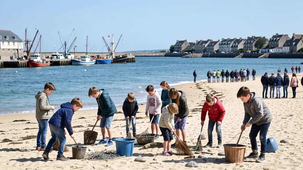 Image générique de enfants participant à une activité de pêche à pied sur une plage bretonne.
