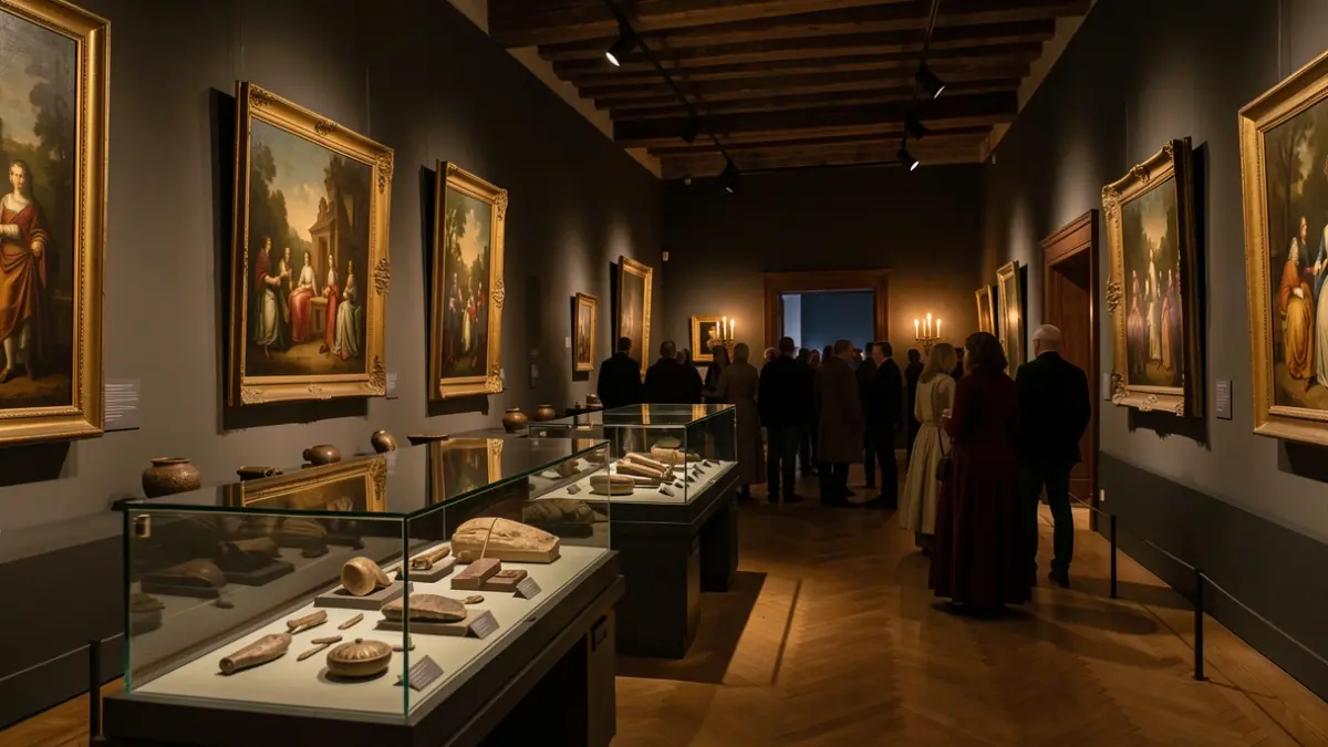 Museum interior in Barbizon with exhibitions and a mysterious ambiance.