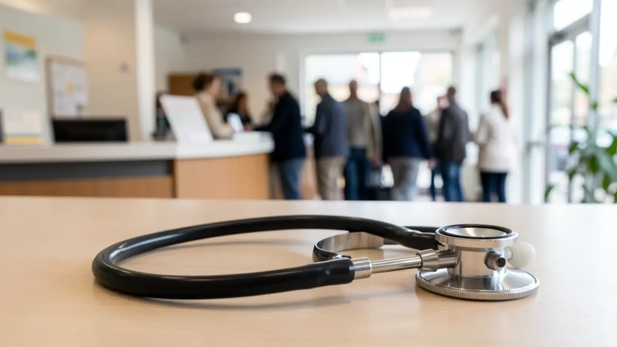 Generic image of a stethoscope on a health center desk.