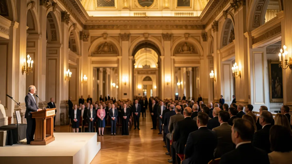 Intérieur de l'Académie nationale de médecine à Paris lors d'une cérémonie de remise de prix.