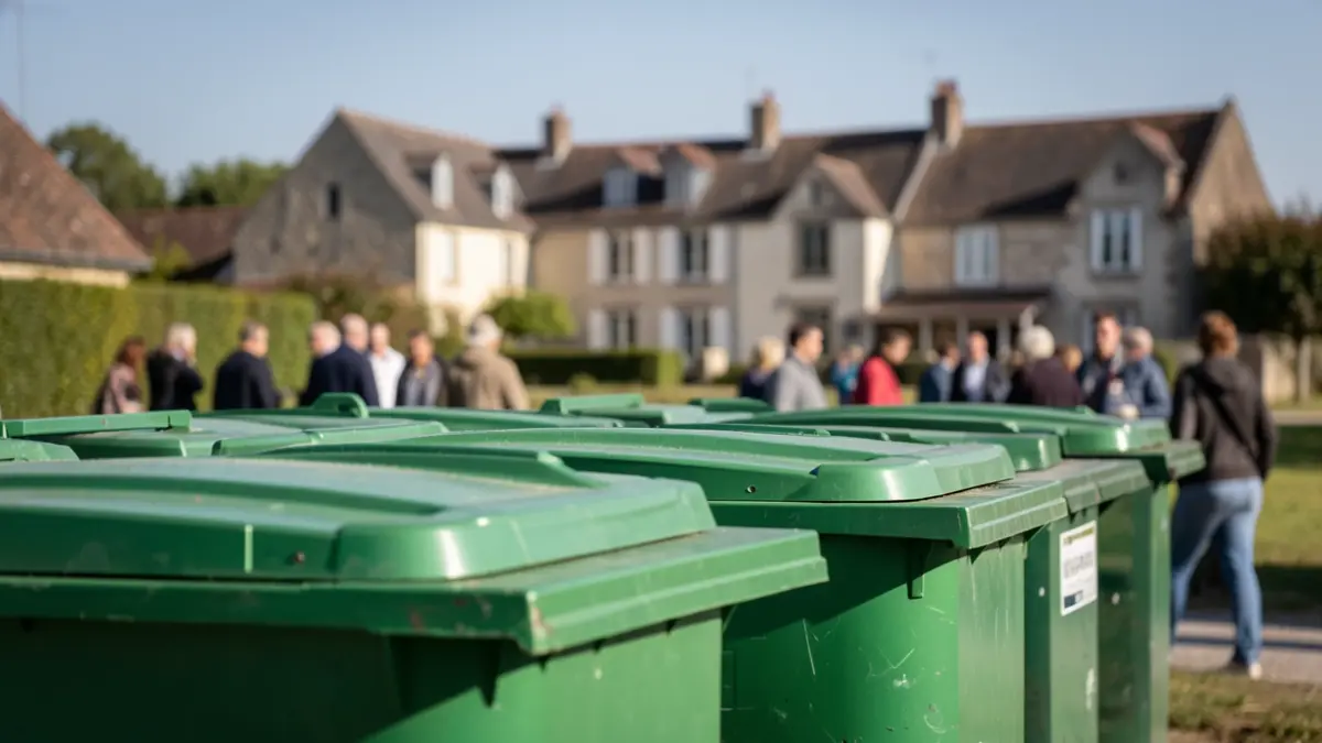 Generic image of green waste containers in a rural setting in Île-de-France.