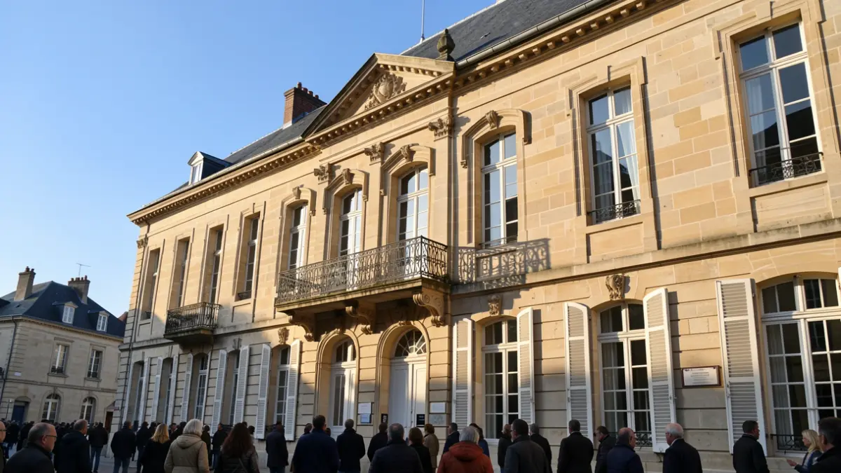 Image générique d'une façade de mairie en pierre de taille de la région Île-de-France, avec balcon et ferronneries, sous un soleil d'après-midi.
