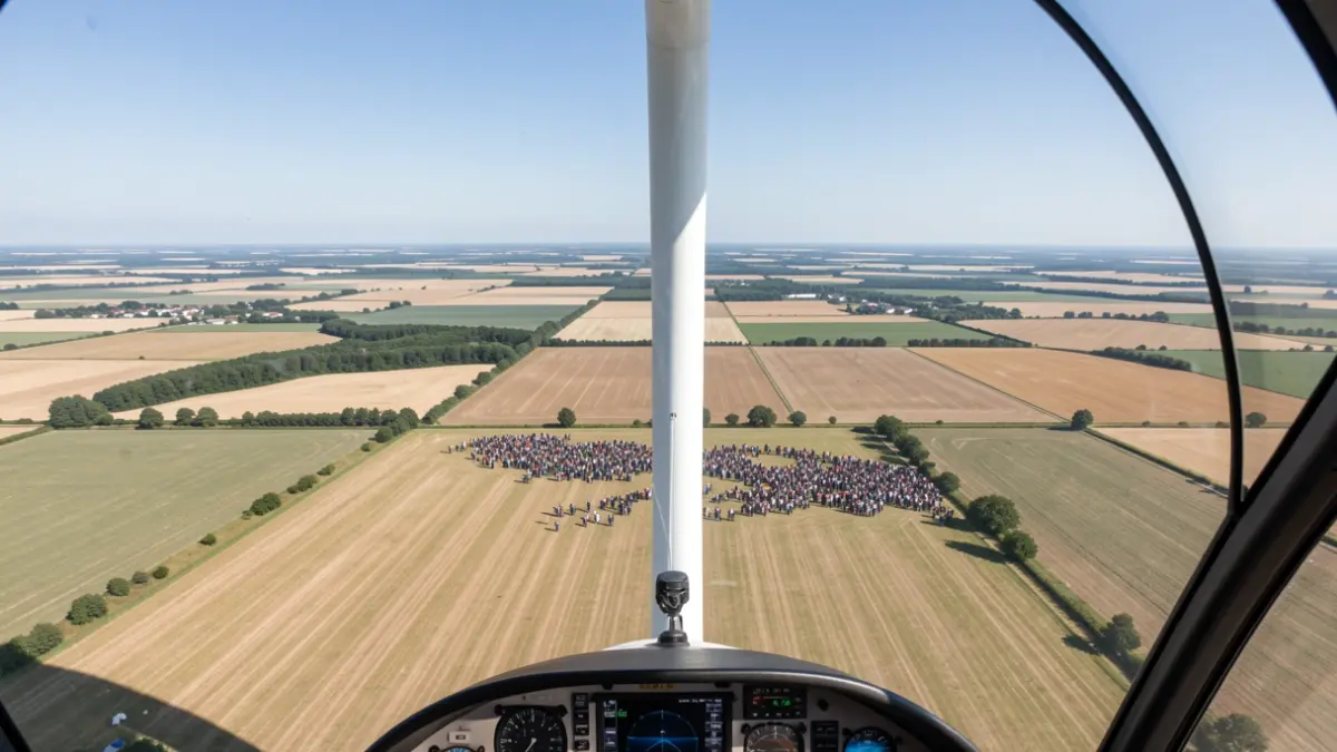Generic image of the view from the nacelle of a wind turbine, overlooking the Beauce plain.