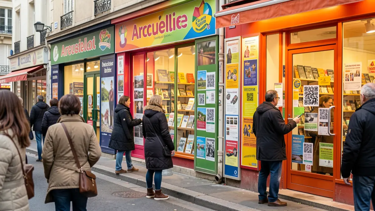 Image générique de commerces de proximité à Arcueil avec des QR codes.