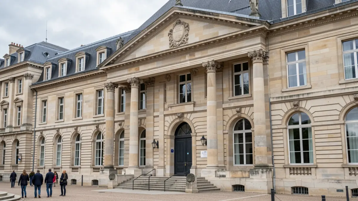 Image générique de la façade d'un bâtiment universitaire en Île-de-France, avec des éléments architecturaux classiques.