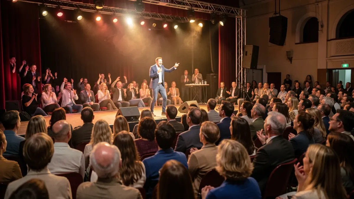 Image générique d'un spectacle d'humour dans une salle comble.