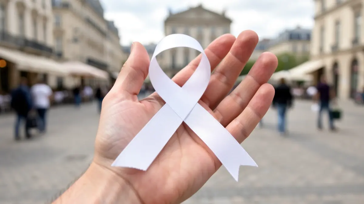 Image générique d'un ruban blanc noué autour d'une main, symbole de solidarité contre les violences faites aux femmes.