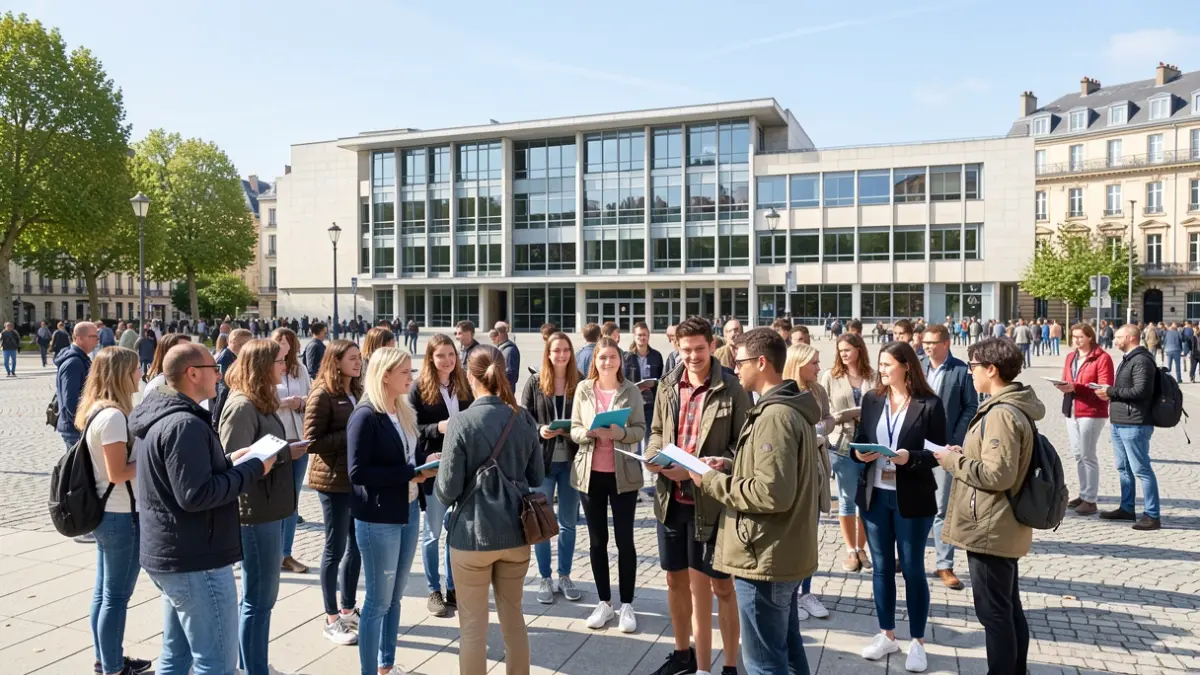 Image générique de jeunes et d'adultes participant à une concertation citoyenne dans un espace public d'Île-de-France.