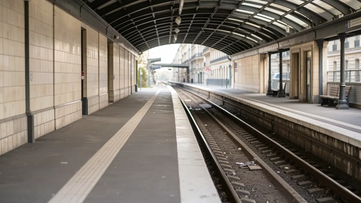 Generic image of an empty Parisian metro station with tracks.