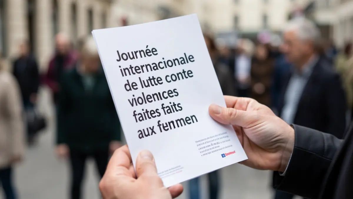 Image générique d'une main tenant une brochure sur la lutte contre les violences faites aux femmes.