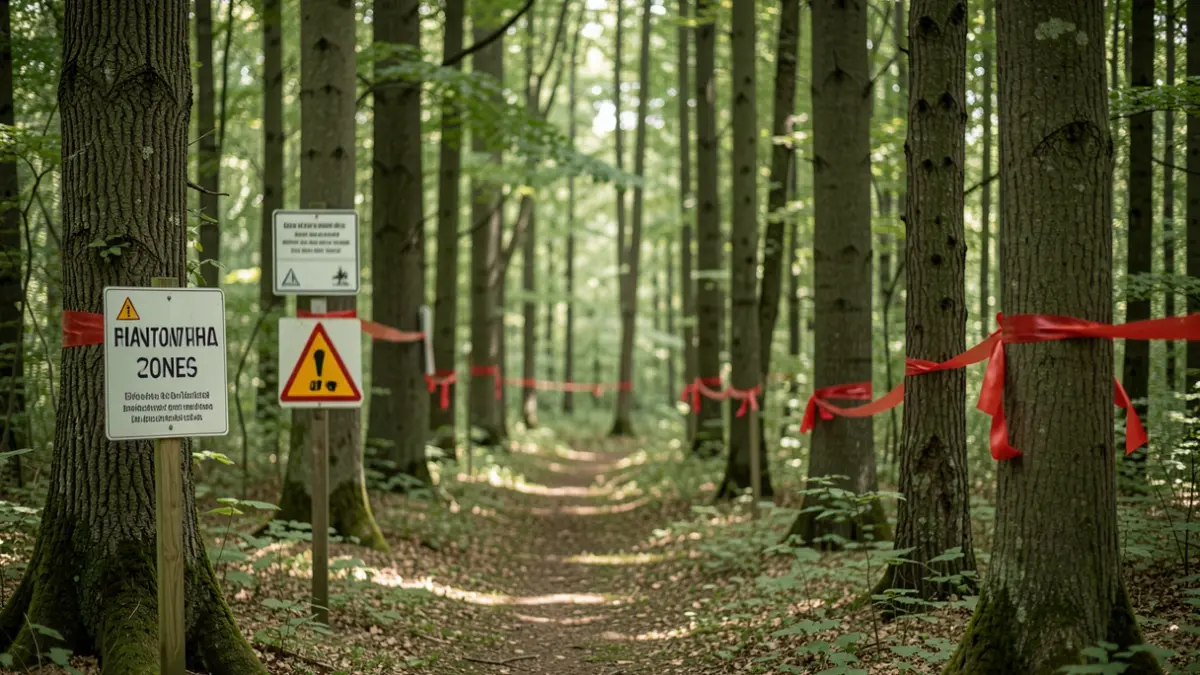 Signalisation de zone de chasse dans la forêt de Sénart.