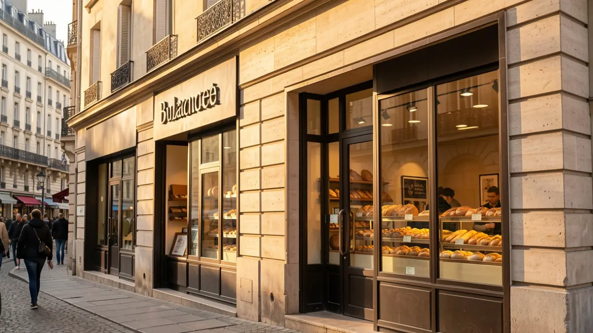 Façade d'une boulangerie moderne à Clichy, Paris.