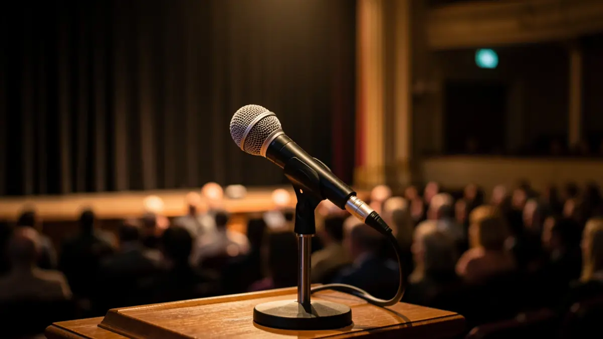 Generic image of a microphone on stage.